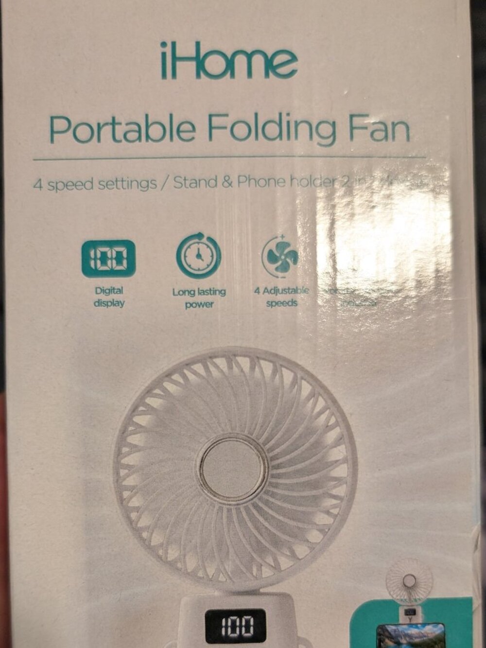 iHome Portable Rechargeable Folding Fan